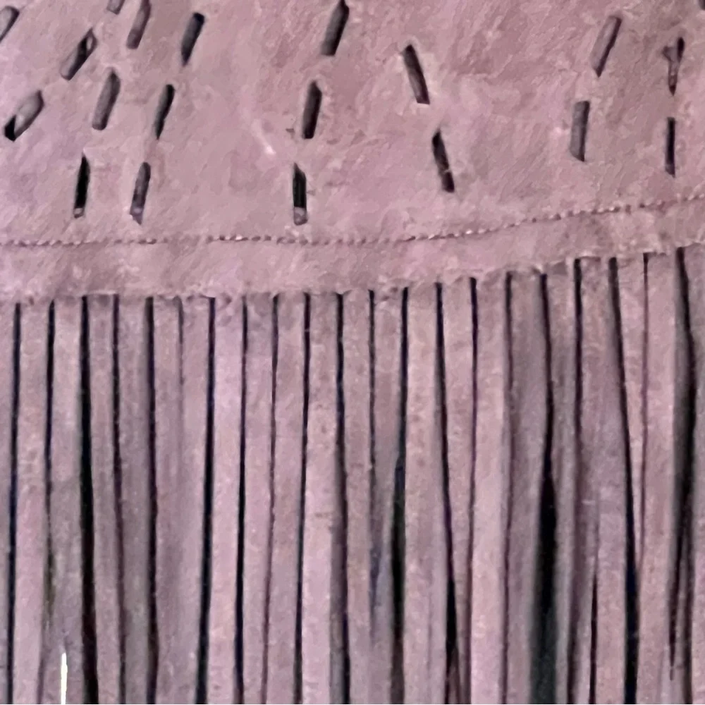 Reba Brown Suede Faux Wrap Skirt With Fringe - Size - XL - Picture 4 of 4